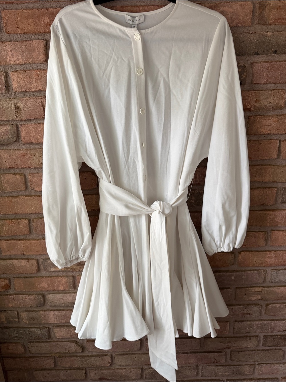 Gianni Bini White Button-Front Mini Dress with Tie Waist